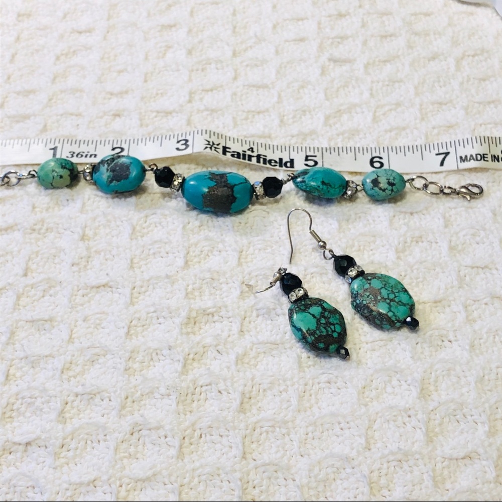 BRACELET & EARRINGS SET Turquoise & Rhinestone - Picture 5 of 8